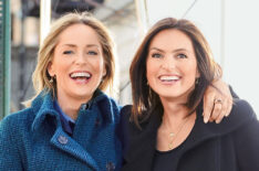 Sharon Stone and Mariska Hargitay on the set of Law and Order Special Victims Unit filming on location in New York City.