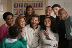 Sheryl Lee Ralph, Lisa Ann Walter, Janelle James, Bradley Cooper, Quinta Brunson, Tyler James Williams, Chris Perfetti, and William Stanford Davis in 'Abbott Elementary' Season 3