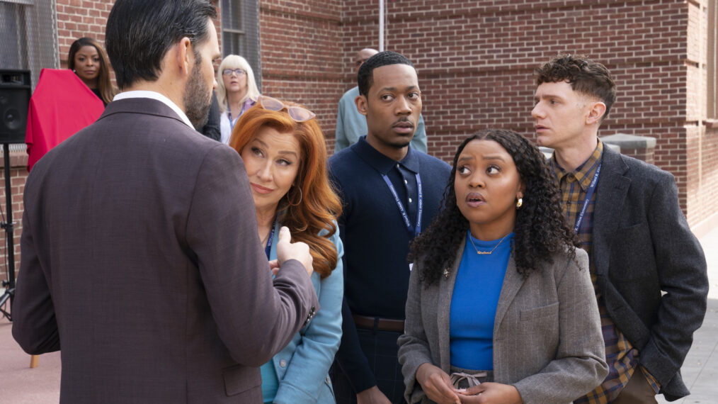 Lisa Ann Walter, Tyler James Williams, Quinta Brunson, and Chris Perfetti in 'Abbott Elementary' Season 3 Episode 7