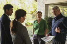 Dylan Thuraisingham as Detective Ethan, Jeanine Serralles as Detective Elena, Essie Randles as Brooke, Sam Neill as Stan in 'Apples Never Fall' Season 1 Episode 4