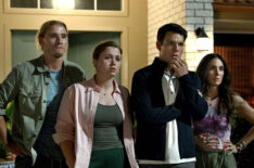 Conor Merrigan-Turner as Logan, Essie Randles as Brooke, Jake Lacy as Troy, Alison Brie as Amy in 'Apples Never Fall' finale