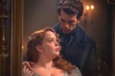 Nicola Coughlan and Luke Newton as Penelope and Colin in Netflix's 'Bridgerton' Season 3 mirror promo