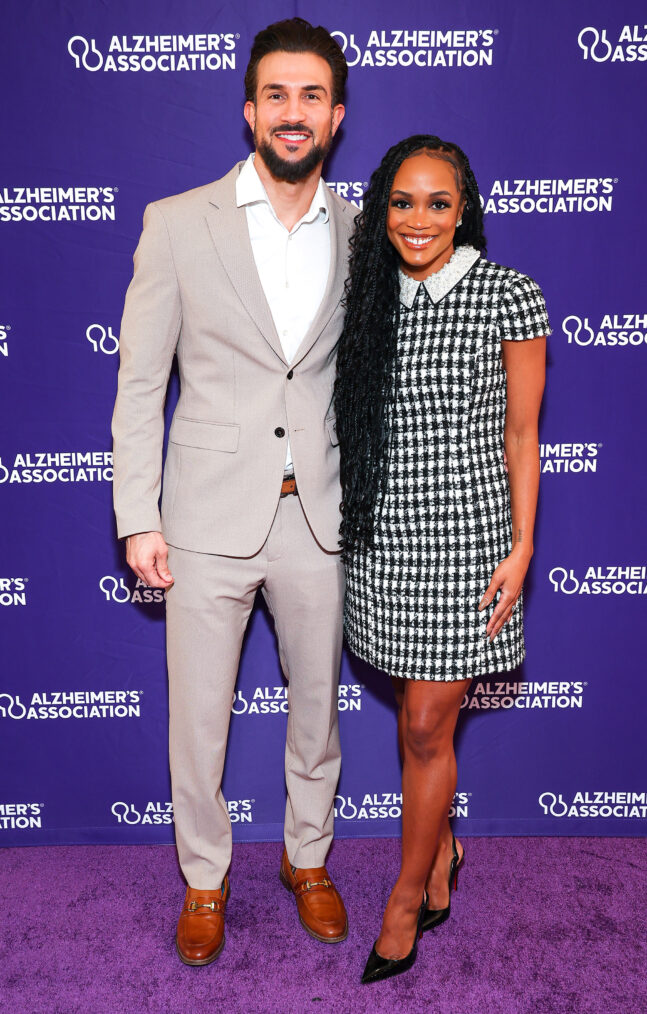 Bryan Abasolo and Rachel Lindsay attend the Alzheimer's Association Peace of Mind Luncheon at The Beverly Hills Hotel on November 09, 2023