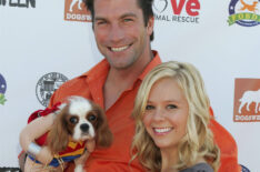Charlie O'Connell and Sarah Brice arrive with Lucy at the Dogswell Dog Treats presents the Fourth Annual Much Love Animal Rescue Bow Wow Ween on October 30, 2005 in Brentwood, CA.