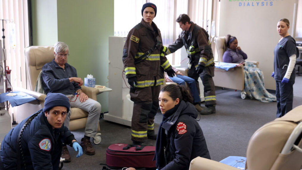 Wesam Keesh as Lennox, Miranda Rae Mayo as Stella Kid, Hanako Greensmith as Violet Mikami, Jake Lockett as Sam Carver — 'Chicago Fire' Season 12 Episode 8