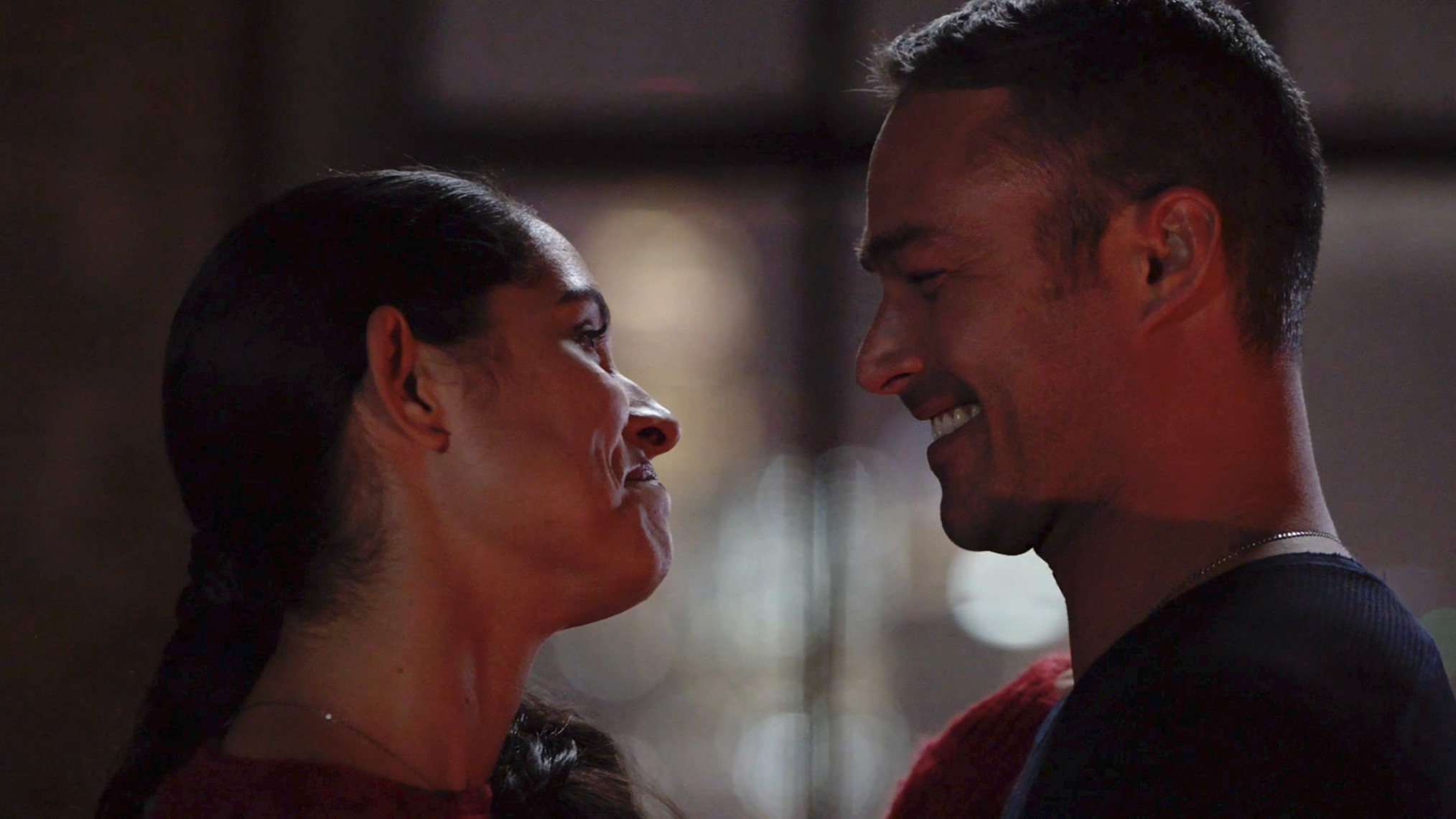 Taylor Kinney as Kelly Severide and Miranda Rae Mayo as Stella Kidd on 'Chicago Fire'