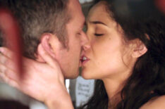 Taylor Kinney as Kelly Severide and Miranda Rae Mayo as Stella Kidd kissing on 'Chicago Fire'