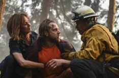 Diane Farr as Sharon Leone, Max Thieriot as Bode Donovan, and Billy Burke as Chief Vince Leone — 'Fire Country' Season 1