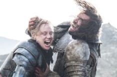 Gwendoline Christie as Brienne of Tarth and Rory McCann as The Hound/Sandor Clegane in 'Game of Thrones' Season 4 Episode 10