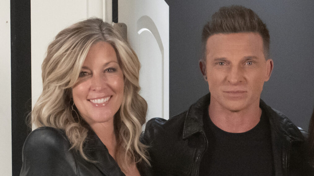 Laura Wright and Steve Burton on set of 'General Hospital' in January 2024