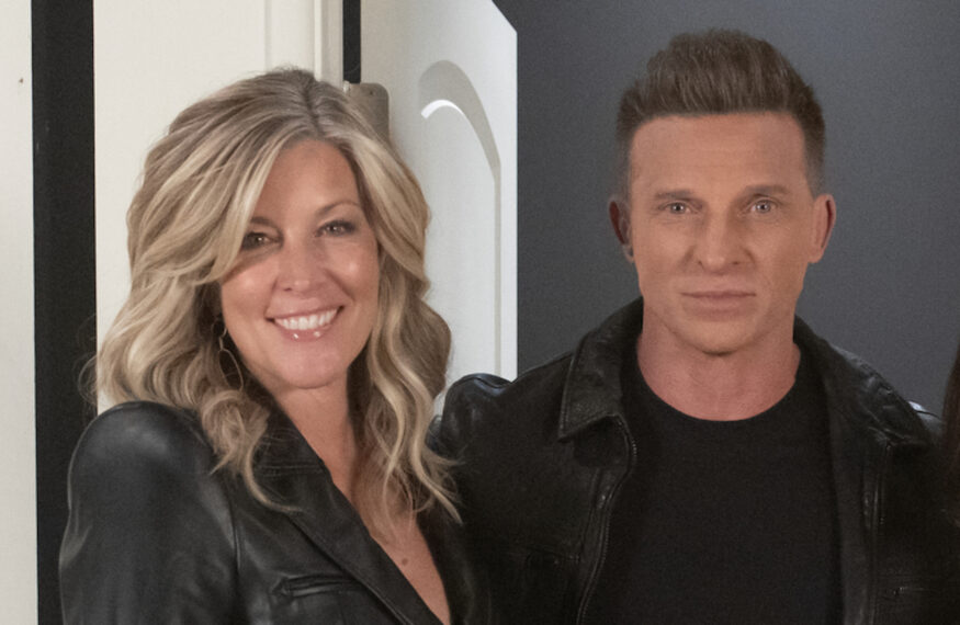 Laura Wright and Steve Burton on set of 'General Hospital' in January 2024