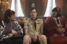 Caroline Aaron, Richie Moriarty, and Danielle Pinnock in 'Ghosts' Season 3