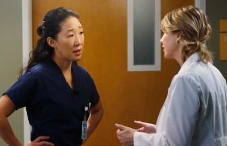 Sandra Oh as Cristina Yang and Ellen Pompeo as Meredith Grey in 'Grey's Anatomy'