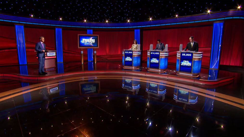 Ken Jennings, Victoria Groce, Dhruv Gaur, and Ben Ingram on 'Jeopardy!'