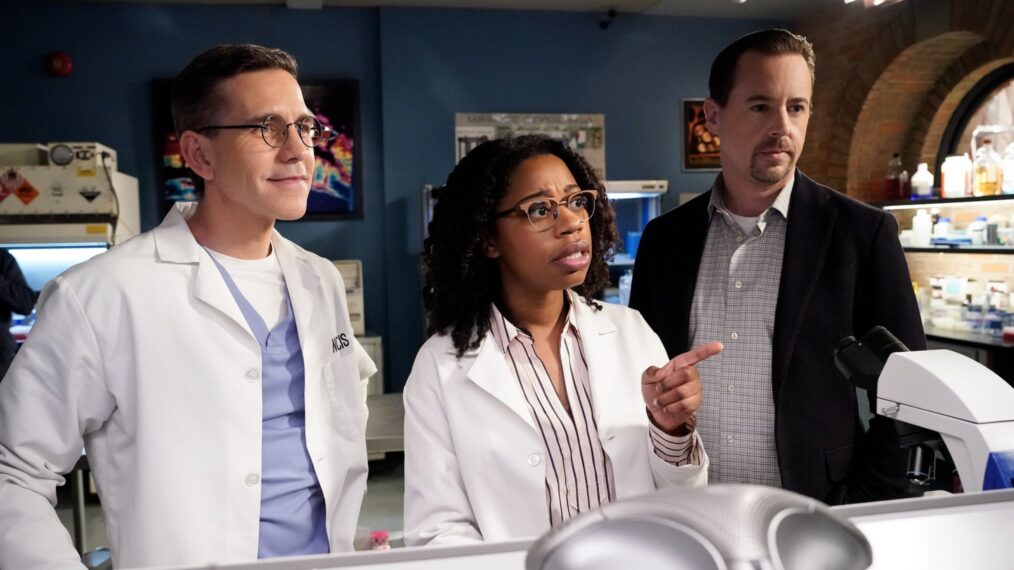 Brian Dietzen as Jimmy Palmer, Diona Reasonover as Kasie Hines, and Sean Murray as Timothy McGee — 'NCIS' Season 21 Episode 5