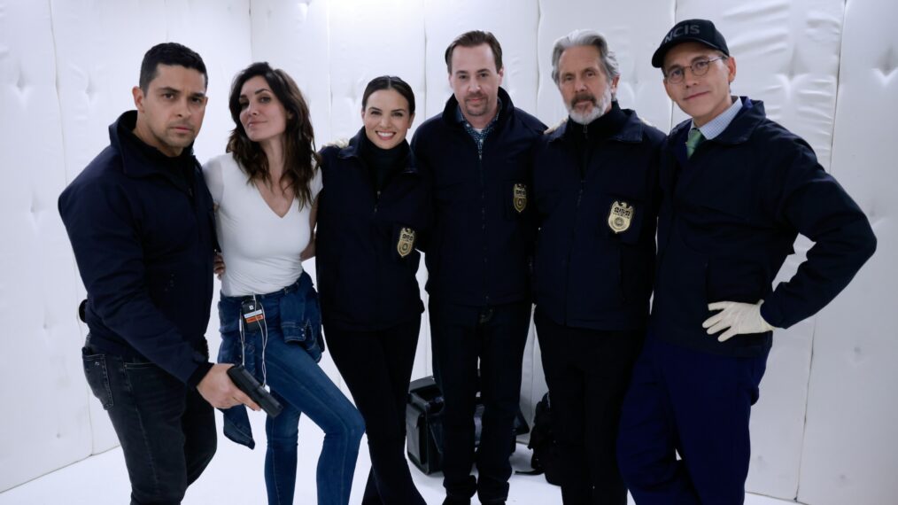 Wilmer Valderrama as Nicholas 'Nick' Torres, Director Daniela Ruah, Katrina Law as Jessica Knight, Sean Murray as Timothy McGee, Gary Cole as Alden Parker, and Brian Dietzen as Jimmy Palmer — 'NCIS' Season 21 Episode 4