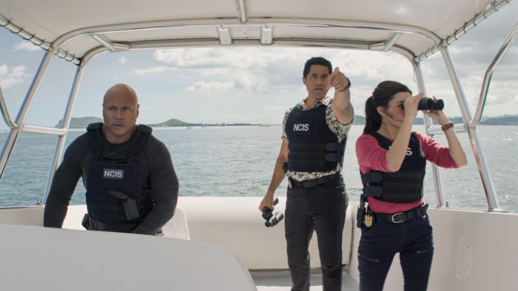 LL Cool J as Sam Hanna, Alex Tarrant as Kai Holman, and Yasmine Al-Bustami as Lucy Tara — 'NCIS: Hawai'i' Season 3 Episode 6