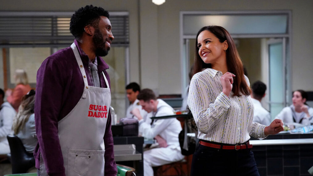 Nyambi Nyambi as Wyatt, Melissa Fumero as Jasmine in 'Night Court' Season 2 Episode 9