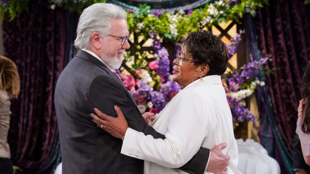 John Larroquette as Dan Fielding and Marsha Warfield as Roz in 'Night Court' Season 2 finale