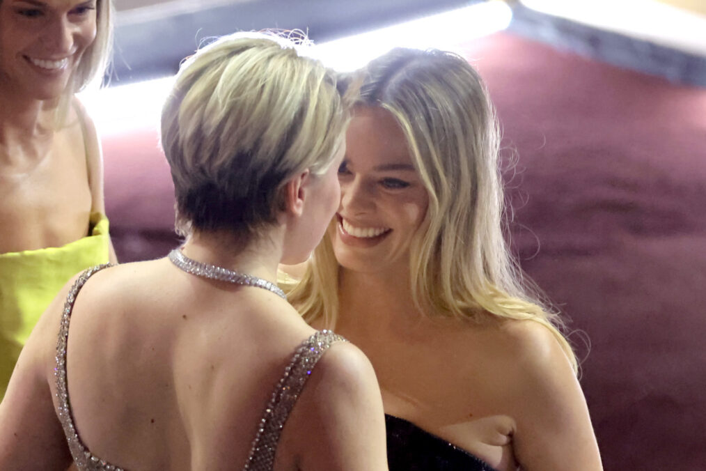 Greta Gerwig and Margot Robbie in the audience during the 96th Annual Academy Awards at Dolby Theatre on March 10, 2024 in Hollywood, California.
