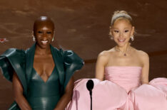 Cynthia Erivo and Ariana Grande speak onstage during the 96th Annual Academy Awards at Dolby Theatre on March 10, 2024 in Hollywood, California.