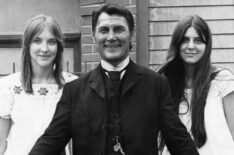 Brooke and Holly Palance visiting their father Jack Palance on the set of Monte Walsh