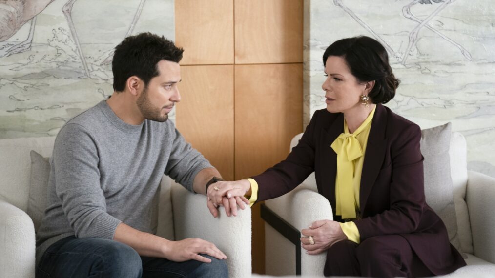 Skylar Astin as Todd Wright and Marcia Gay Harden as Margaret Wright — 'So Help Me Todd' Season 2 Episode 4