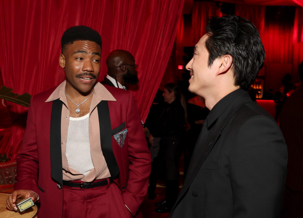 Donald Glover and Steven Yeun attend the 2024 Vanity Fair Oscar Party Hosted By Radhika Jones at Wallis Annenberg Center for the Performing Arts on March 10, 2024 in Beverly Hills, California.