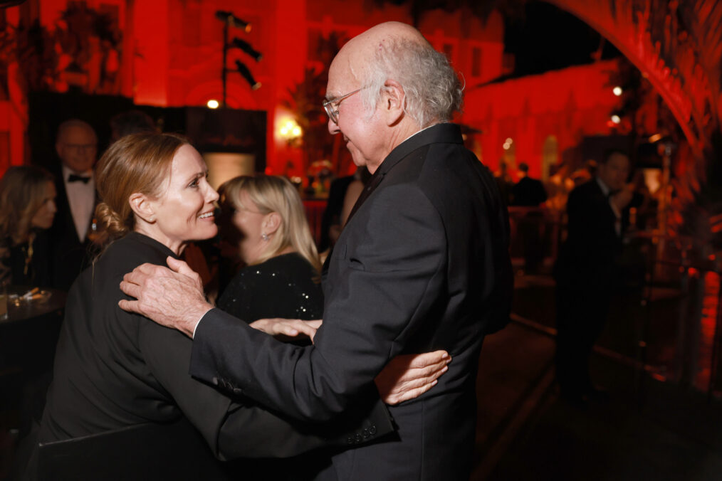 Leslie Mann and Larry David attend the 2024 Vanity Fair Oscar Party Hosted By Radhika Jones at Wallis Annenberg Center for the Performing Arts on March 10, 2024 in Beverly Hills, California.