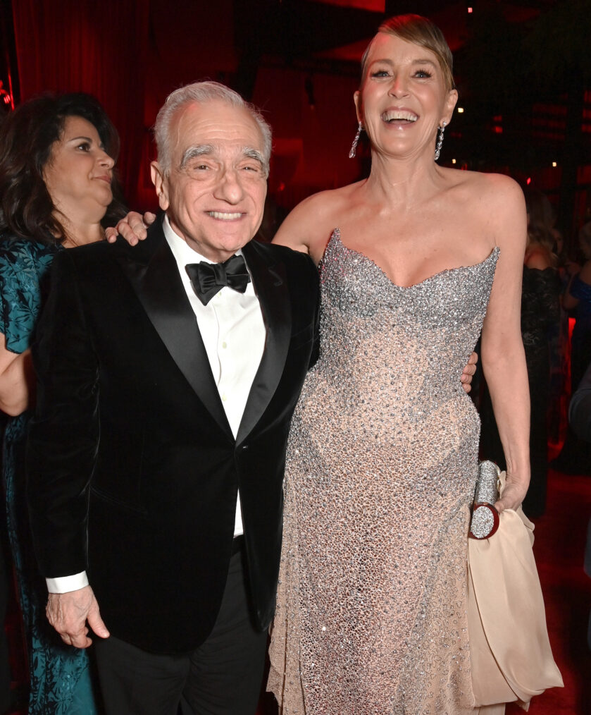 Martin Scorsese and Sharon Stone attend the 2024 Vanity Fair Oscar Party Hosted By Radhika Jones at Wallis Annenberg Center for the Performing Arts on March 10, 2024 in Beverly Hills, California.
