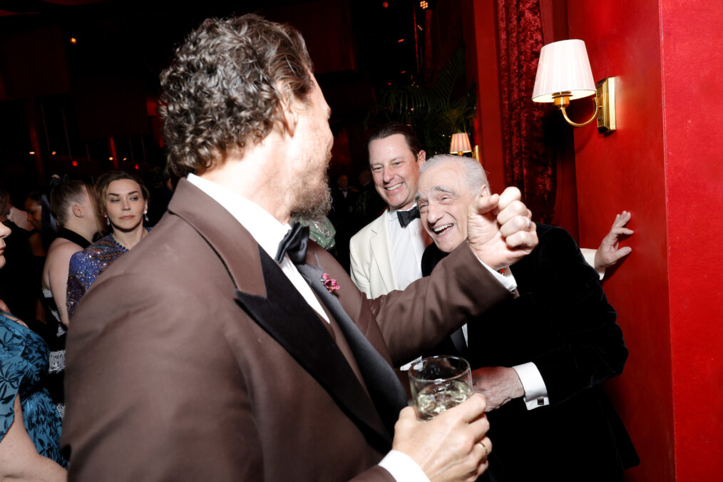 Matthew McConaughey and Martin Scorsese attend the 2024 Vanity Fair Oscar Party Hosted By Radhika Jones at Wallis Annenberg Center for the Performing Arts on March 10, 2024 in Beverly Hills, California.