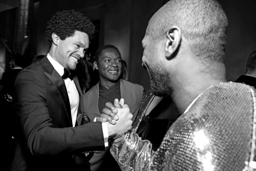 Trevor Noah, David Oyelowo and Usher attend the 2024 Vanity Fair Oscar Party Hosted By Radhika Jones at Wallis Annenberg Center for the Performing Arts on March 10, 2024 in Beverly Hills, California.