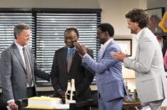 Billy Gardell as Bob, Bayo Akinfemi as Goodwin, Tony Okungbowa as Kofo, and Matt Jones as Douglas in 'Bob Hearts Abishola' finale