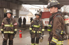 Taylor Kinney as Kelly Severide, Daniel Kyri as Darren Ritter, Jake Lockett as Sam Carver in Chicago Fire