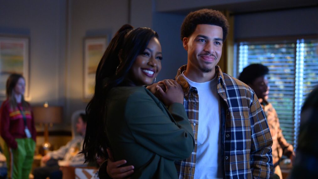 Justine Skye as Annika and Marcus Scribner as Andre in season 6, episode 3 of "grown-ish."