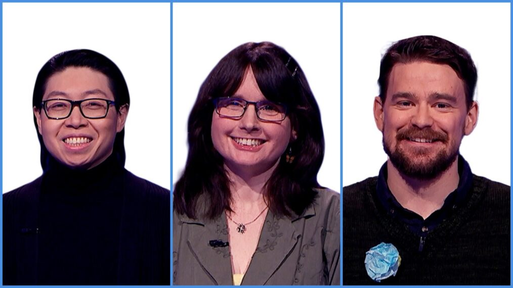 Andrew He, Larissa Kelly, and Sam Kavanaugh on 'Jeopardy!'