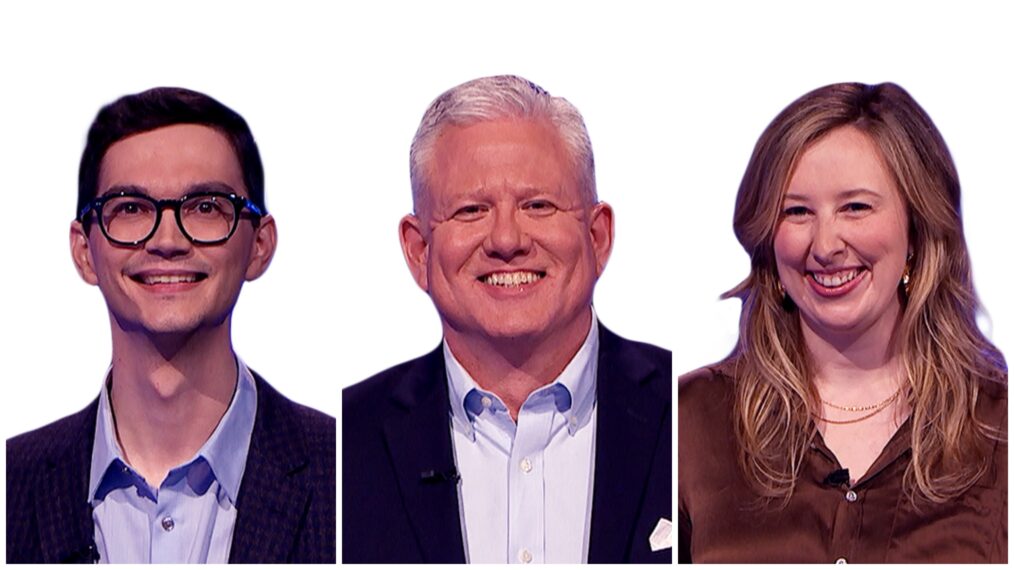 Jeopardy Contestants Marco Saric, Scott Nations, and Molly Fitzpatrick