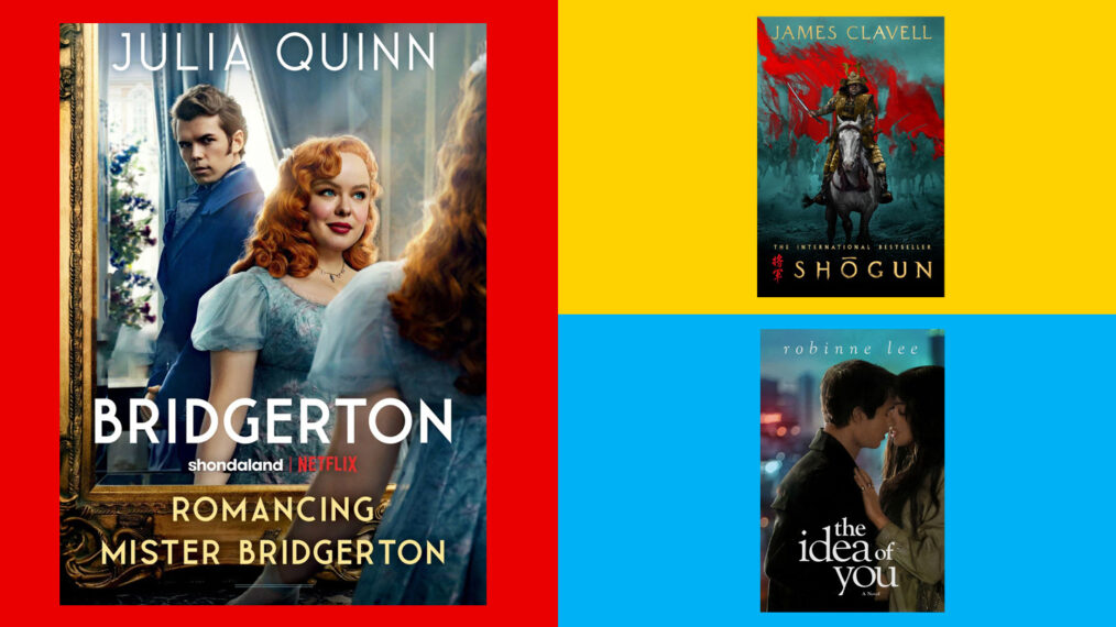 Romancing Mister Bridgerton, Shogun, and The Idea of You book covers