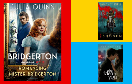 Romancing Mister Bridgerton, Shogun, and The Idea of You book covers