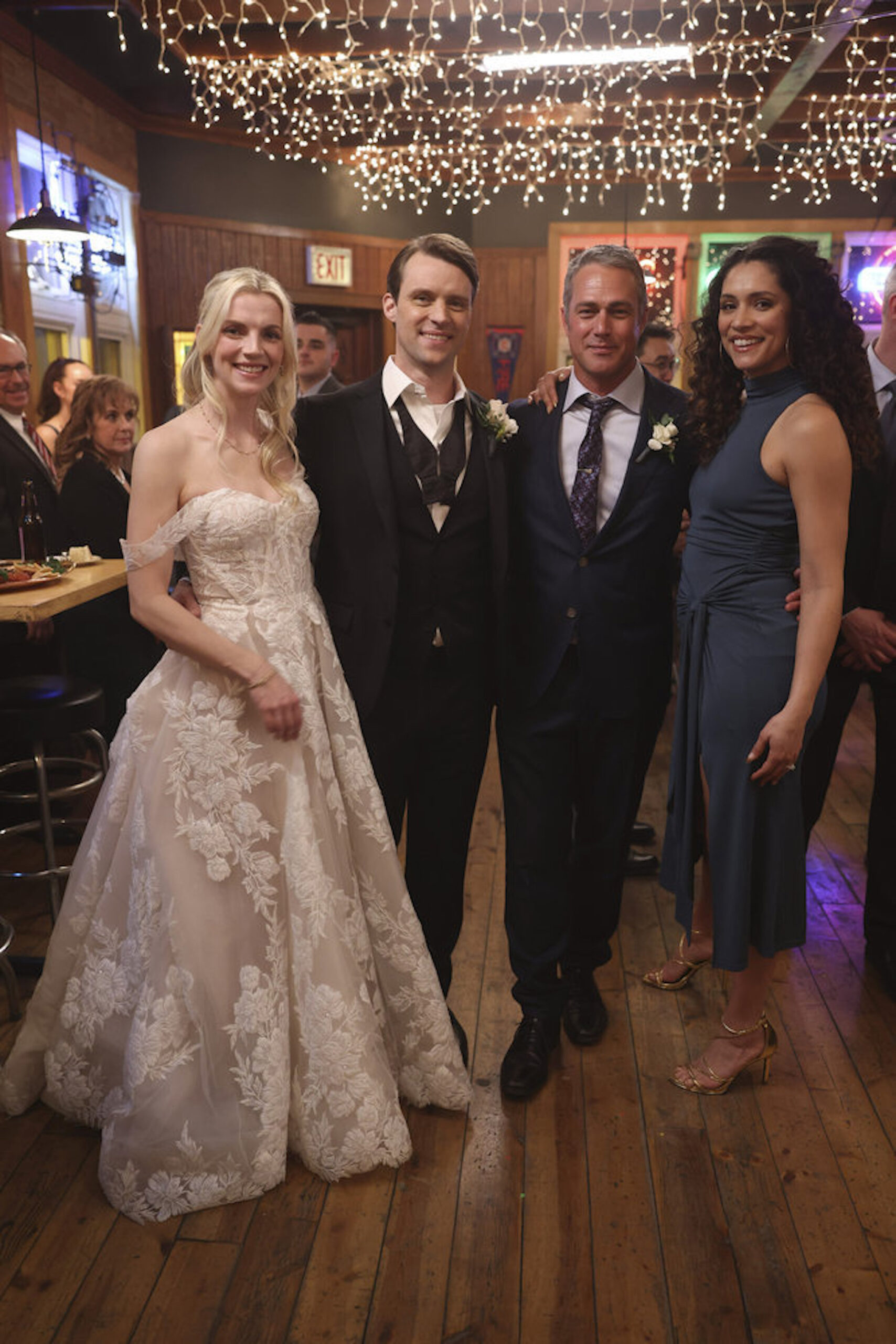 Kara Killmer as Sylvie Brett, Jesse Spencer as Matt Casey, Taylor Kinney as Kelly Severide, Miranda Rae Mayo as Stella Kidd in 'Chicago Fire'