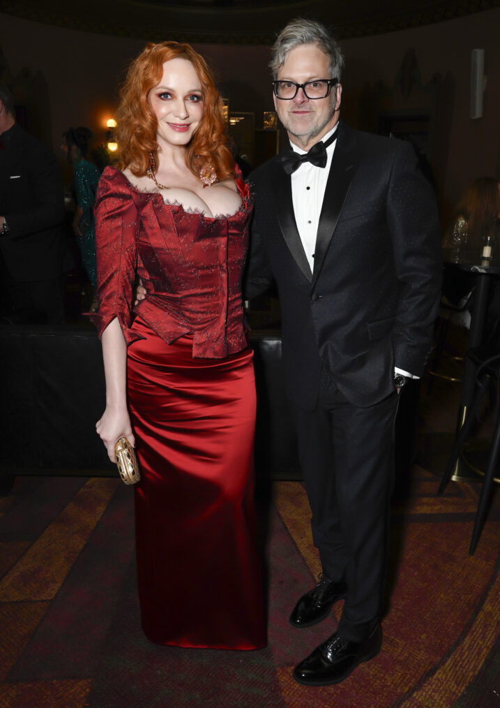 Christina Hendricks and George Bianchini attend The Art of Elysium's 25th Anniversary HEAVEN Gala at The Wiltern on January 06, 2024 in Los Angeles, California.