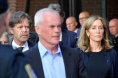 Felicity Huffman and husband William Macy exit John Moakley U.S. Courthouse where Huffman received a 14 day sentence for her role in the college admissions scandal on September 13, 2019 in Boston, Massachusetts