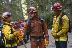 Jules Latimer as Eve Edwards, Max Thieriot as Bode Leone, and Jordan Calloway as Jake Crawford — 'Fire Country' Season 2 Episode