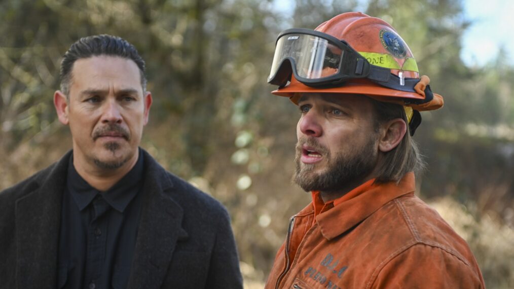 Kevin Alejandro as Manny Perez and Max Thieriot as Bode Leone in 'Fire Country' Season 2 Episode 7 