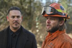 Kevin Alejandro as Manny Perez and Max Thieriot as Bode Leone in 'Fire Country' Season 2 Episode 7 'A Hail Mary'