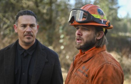 Kevin Alejandro as Manny Perez and Max Thieriot as Bode Leone in 'Fire Country' Season 2 Episode 7 