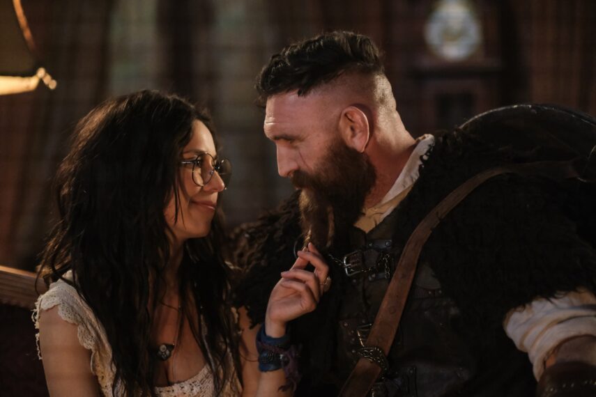 Sheila Carrasco and Devan Chandler Long as Flower and Thorfinn in 'Ghosts' Season 3