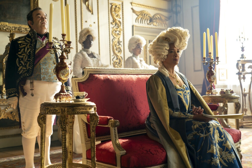 Hugh Sachs as Brimsley, Golda Rosheuvel as Queen Charlotte in Season 3 Episode 3 of 'Bridgerton'