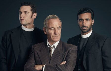 Tom Brittney, Robson Green, and Rishi Nair in 'Grantchester' Season 9 promo art