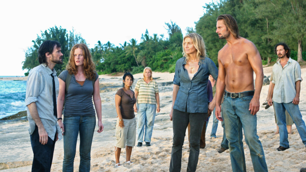 Jeremy Davies as Faraday, Rebecca Mader as Charlotte, Elizabeth Mitchell as Juliet, and Josh Holloway as Sawyer in 'Lost'